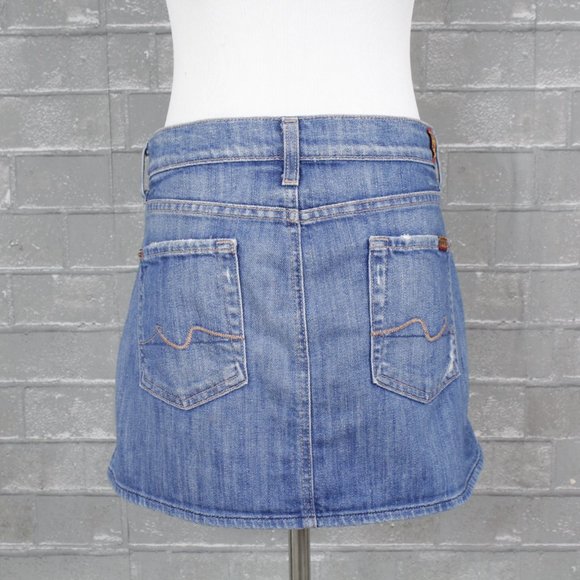 7FAM Distressed Denim MR Mini Skirt 29 - Picture 6 of 10
